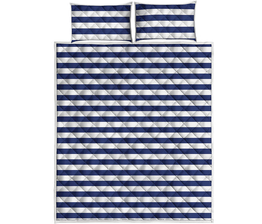 Navy And White Striped Pattern Print Quilt Bed Set
