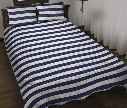 Navy And White Striped Pattern Print Quilt Bed Set
