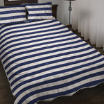 Navy And White Striped Pattern Print Quilt Bed Set