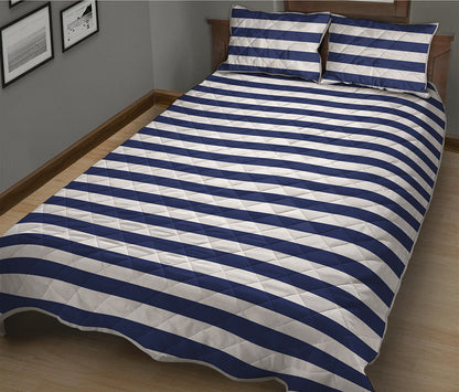 Navy And White Striped Pattern Print Quilt Bed Set