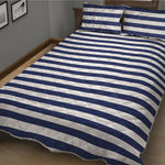 Navy And White Striped Pattern Print Quilt Bed Set