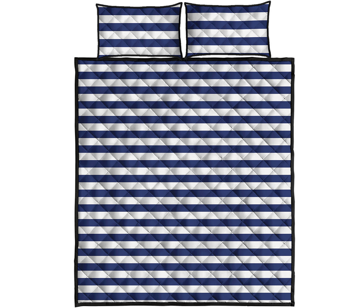 Navy And White Striped Pattern Print Quilt Bed Set