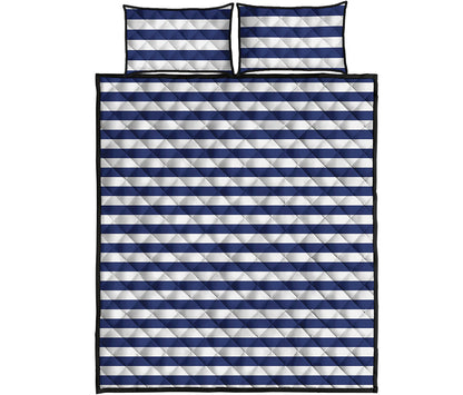 Navy And White Striped Pattern Print Quilt Bed Set