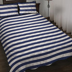 Navy And White Striped Pattern Print Quilt Bed Set