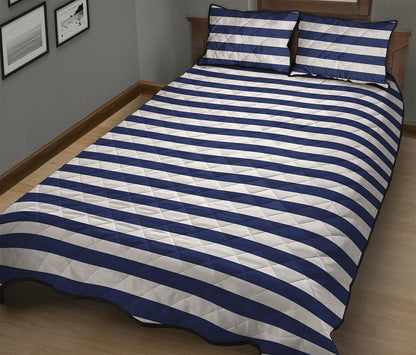 Navy And White Striped Pattern Print Quilt Bed Set