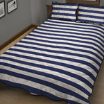 Navy And White Striped Pattern Print Quilt Bed Set