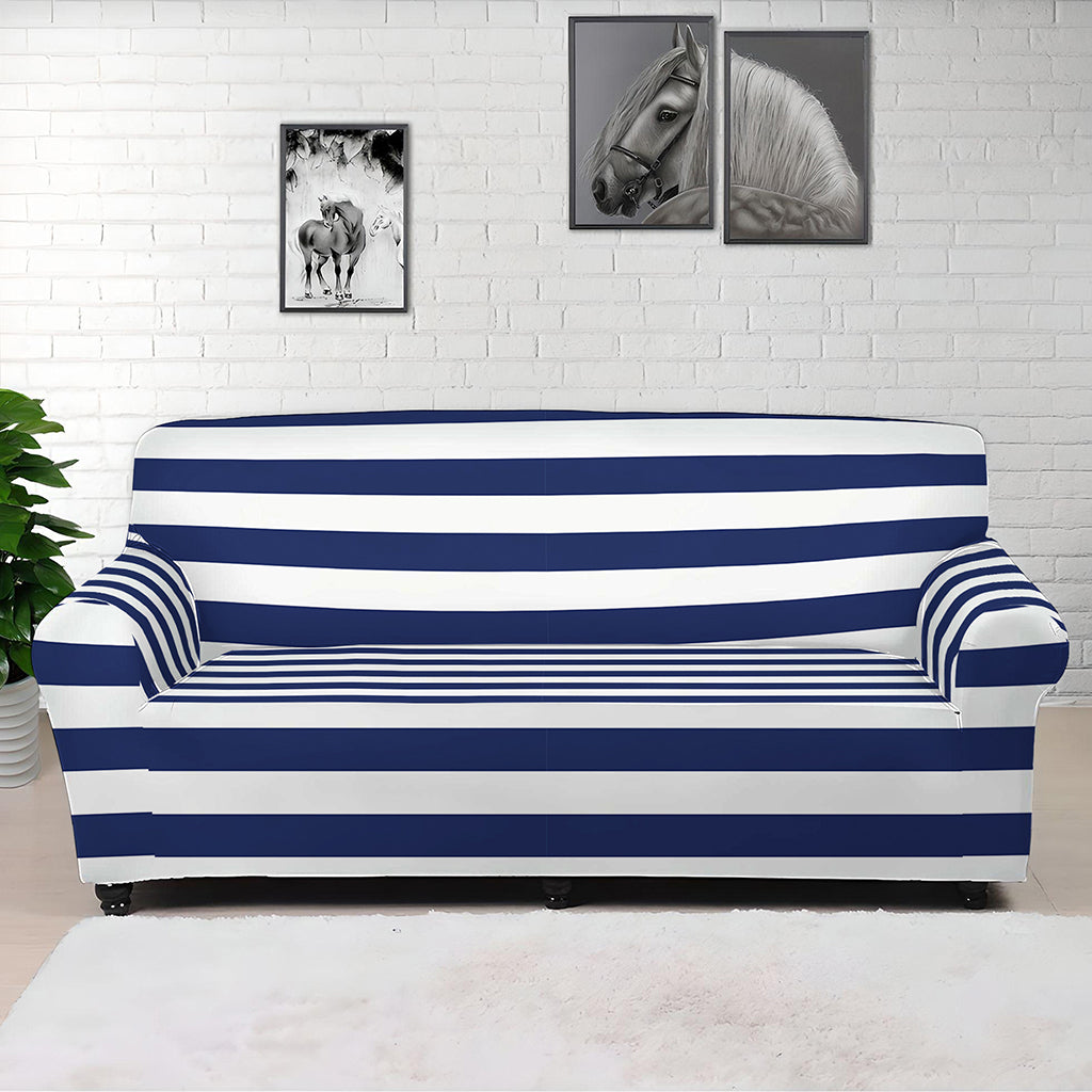 Navy And White Striped Pattern Print Sofa Cover