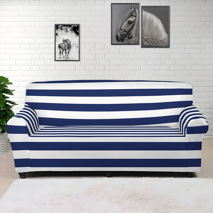 Navy And White Striped Pattern Print Sofa Cover