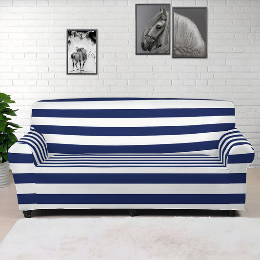 Navy And White Striped Pattern Print Sofa Cover