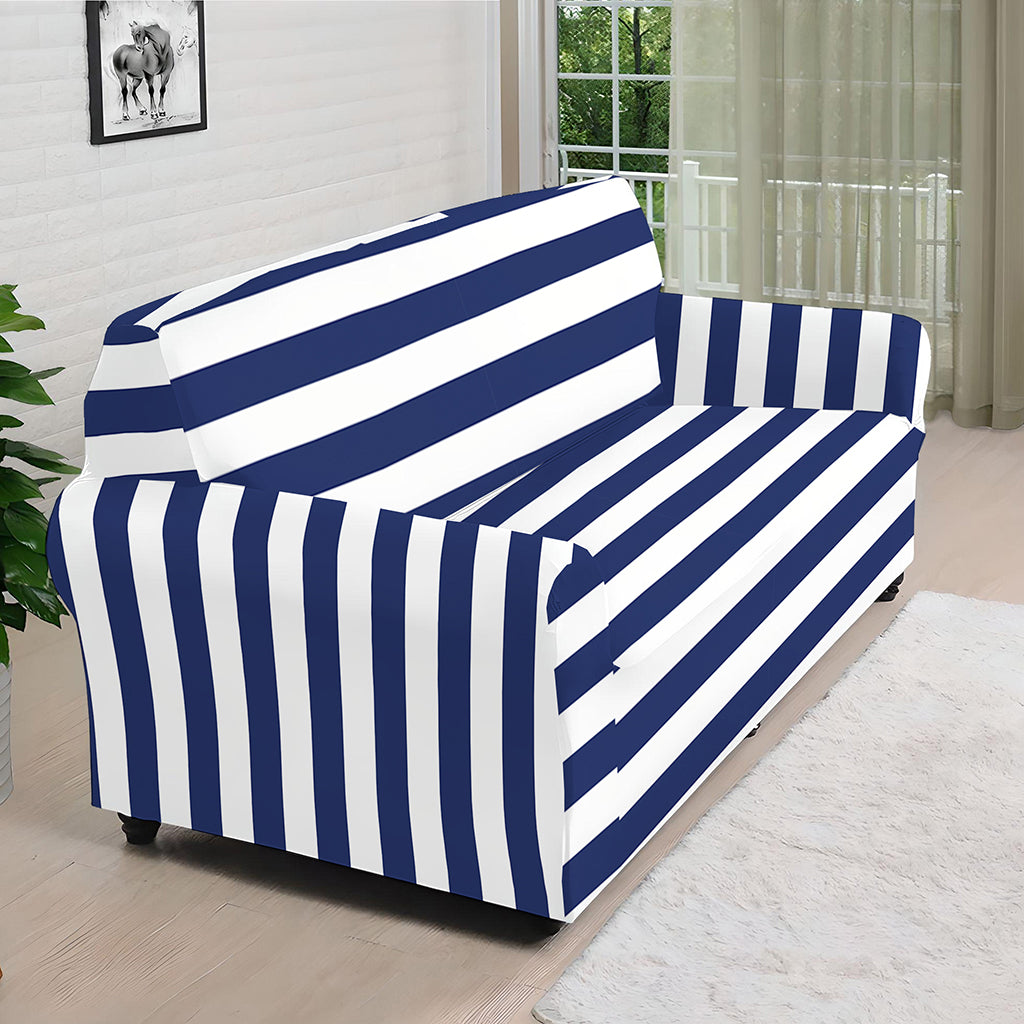 Navy And White Striped Pattern Print Sofa Cover