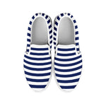 Navy And White Striped Pattern Print White Slip On Shoes