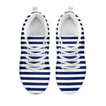 Navy And White Striped Pattern Print White Sneakers