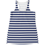 Navy And White Striped Pattern Print Women's Racerback Tank Top