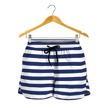 Navy And White Striped Pattern Print Women's Shorts
