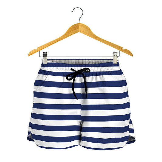 Navy And White Striped Pattern Print Women's Shorts