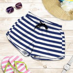 Navy And White Striped Pattern Print Women's Shorts