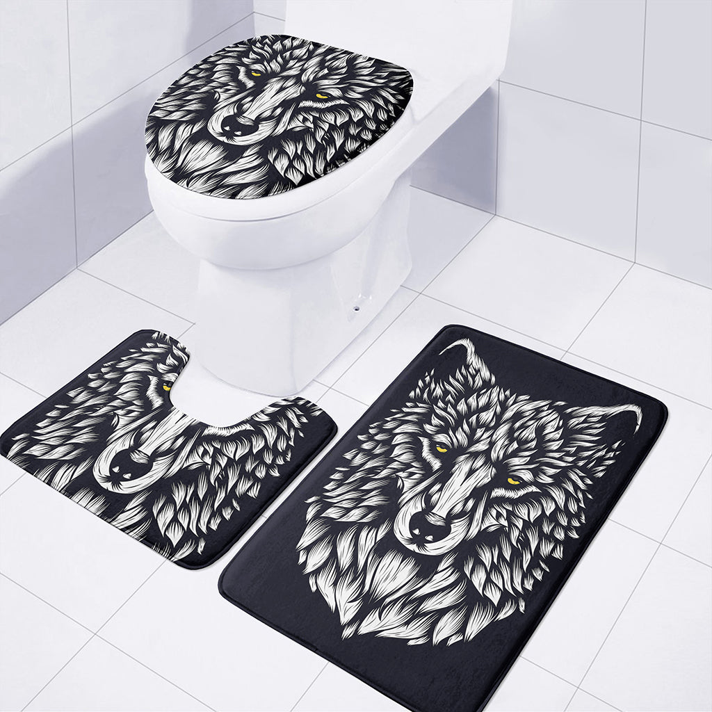 Navy And White Wolf Print 3 Piece Bath Mat Set