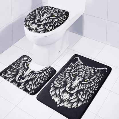 Navy And White Wolf Print 3 Piece Bath Mat Set