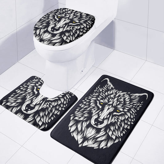 Navy And White Wolf Print 3 Piece Bath Mat Set