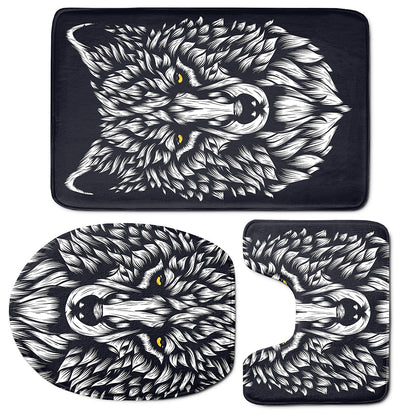 Navy And White Wolf Print 3 Piece Bath Mat Set