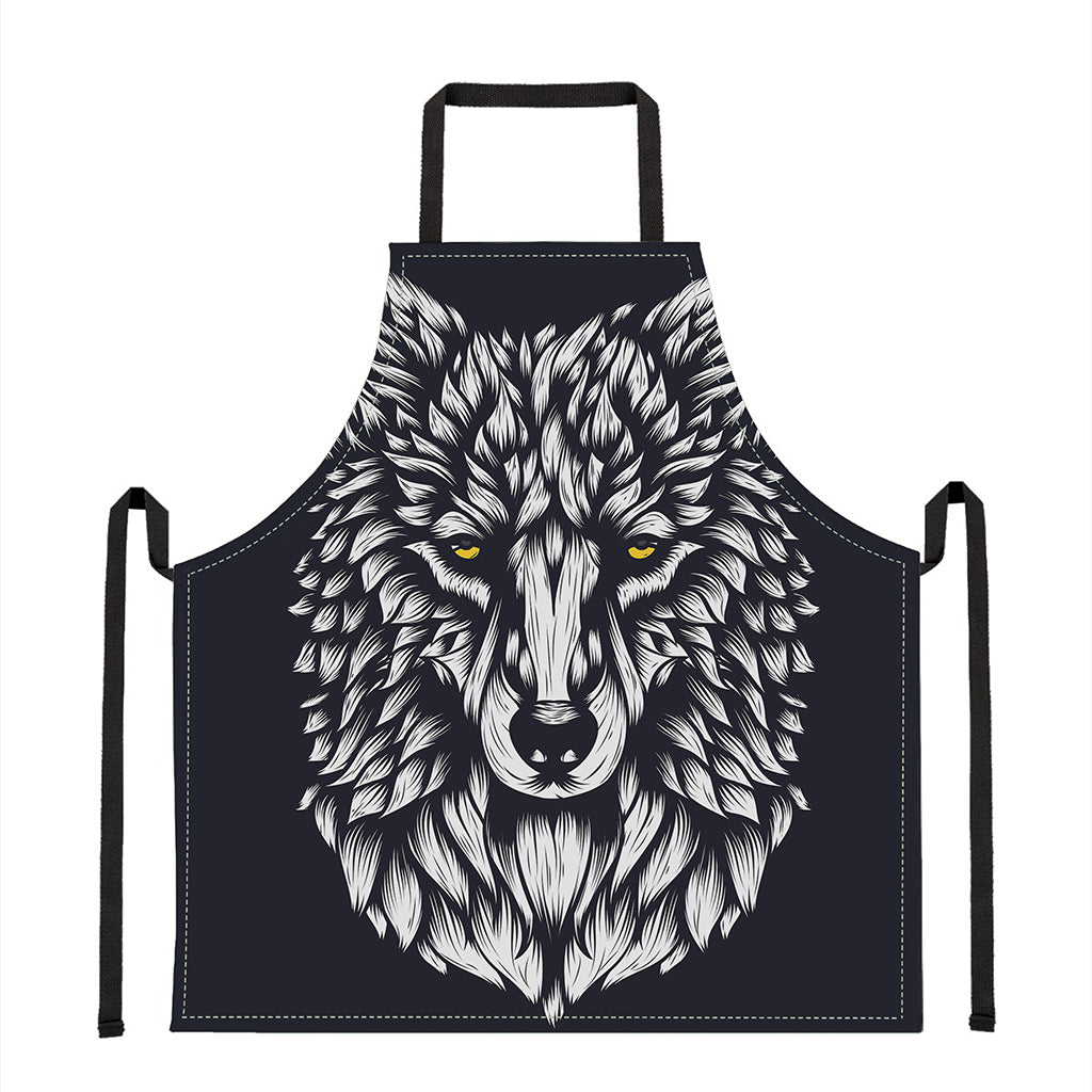 Navy And White Wolf Print Apron
