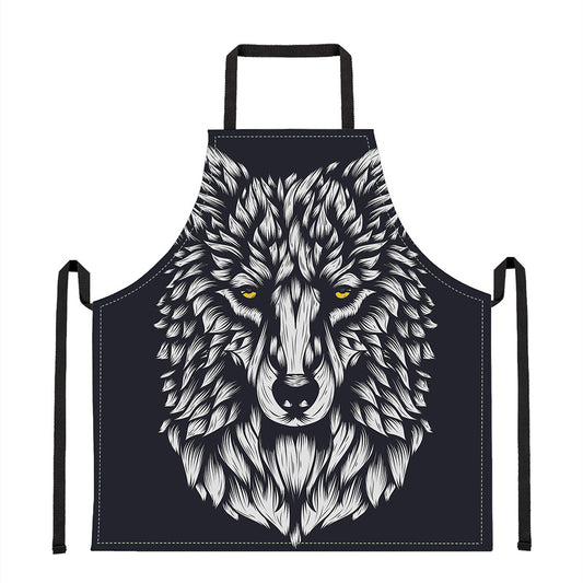 Navy And White Wolf Print Apron