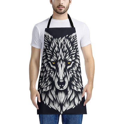 Navy And White Wolf Print Apron