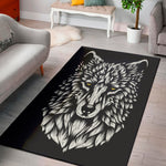 Navy And White Wolf Print Area Rug