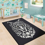 Navy And White Wolf Print Area Rug