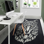 Navy And White Wolf Print Area Rug