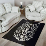 Navy And White Wolf Print Area Rug
