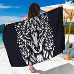 Navy And White Wolf Print Beach Sarong Wrap