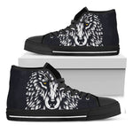 Navy And White Wolf Print Black High Top Shoes