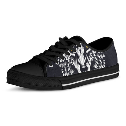 Navy And White Wolf Print Black Low Top Shoes 