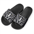 Navy And White Wolf Print Black Slide Sandals