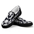 Navy And White Wolf Print Black Slip On Sneakers