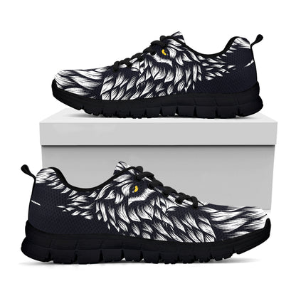 Navy And White Wolf Print Black Sneakers