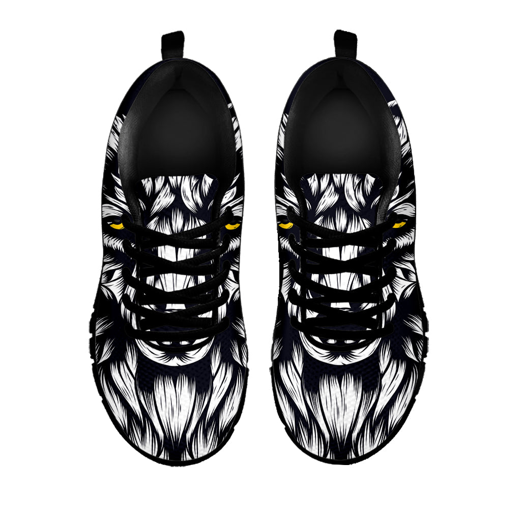 Navy And White Wolf Print Black Sneakers