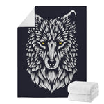 Navy And White Wolf Print Blanket