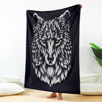 Navy And White Wolf Print Blanket
