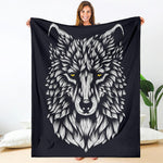 Navy And White Wolf Print Blanket