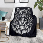 Navy And White Wolf Print Blanket
