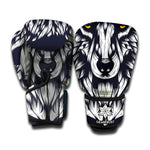 Navy And White Wolf Print Boxing Gloves