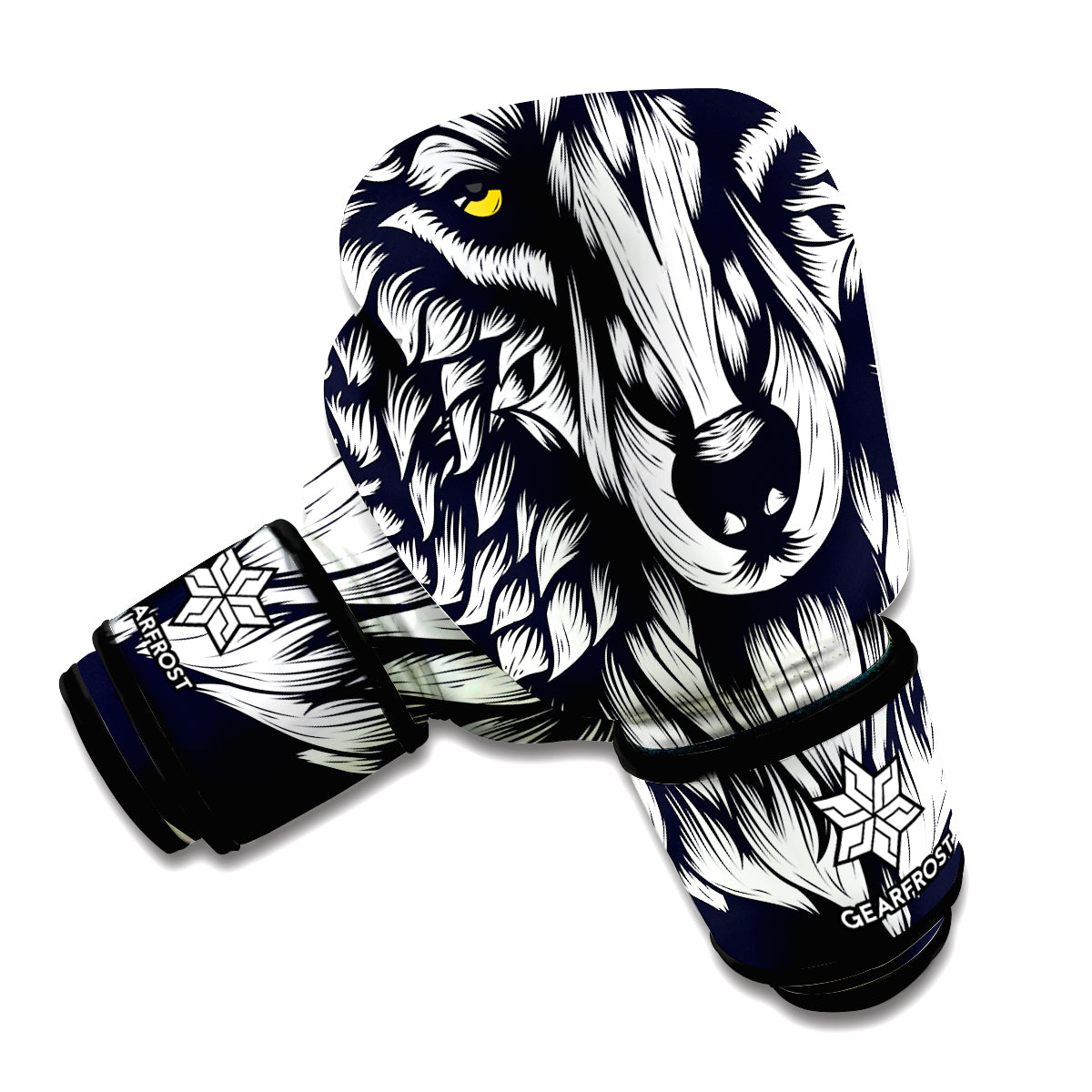 Navy And White Wolf Print Boxing Gloves
