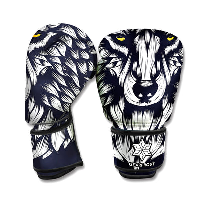 Navy And White Wolf Print Boxing Gloves
