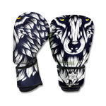 Navy And White Wolf Print Boxing Gloves