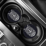 Navy And White Wolf Print Car Coasters
