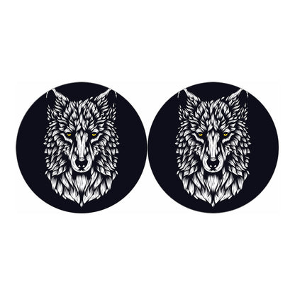 Navy And White Wolf Print Car Coasters