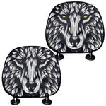 Navy And White Wolf Print Car Headrest Covers