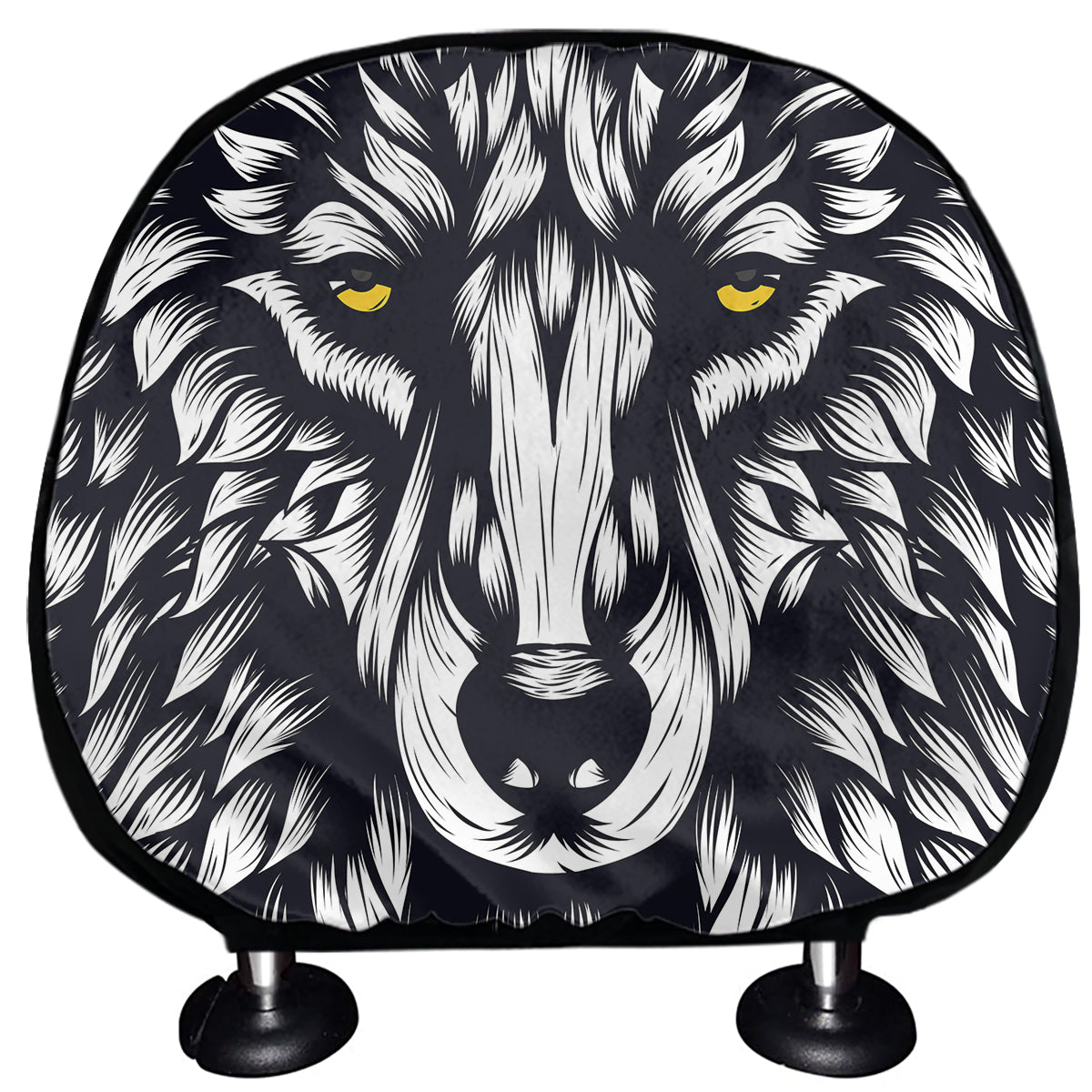 Navy And White Wolf Print Car Headrest Covers